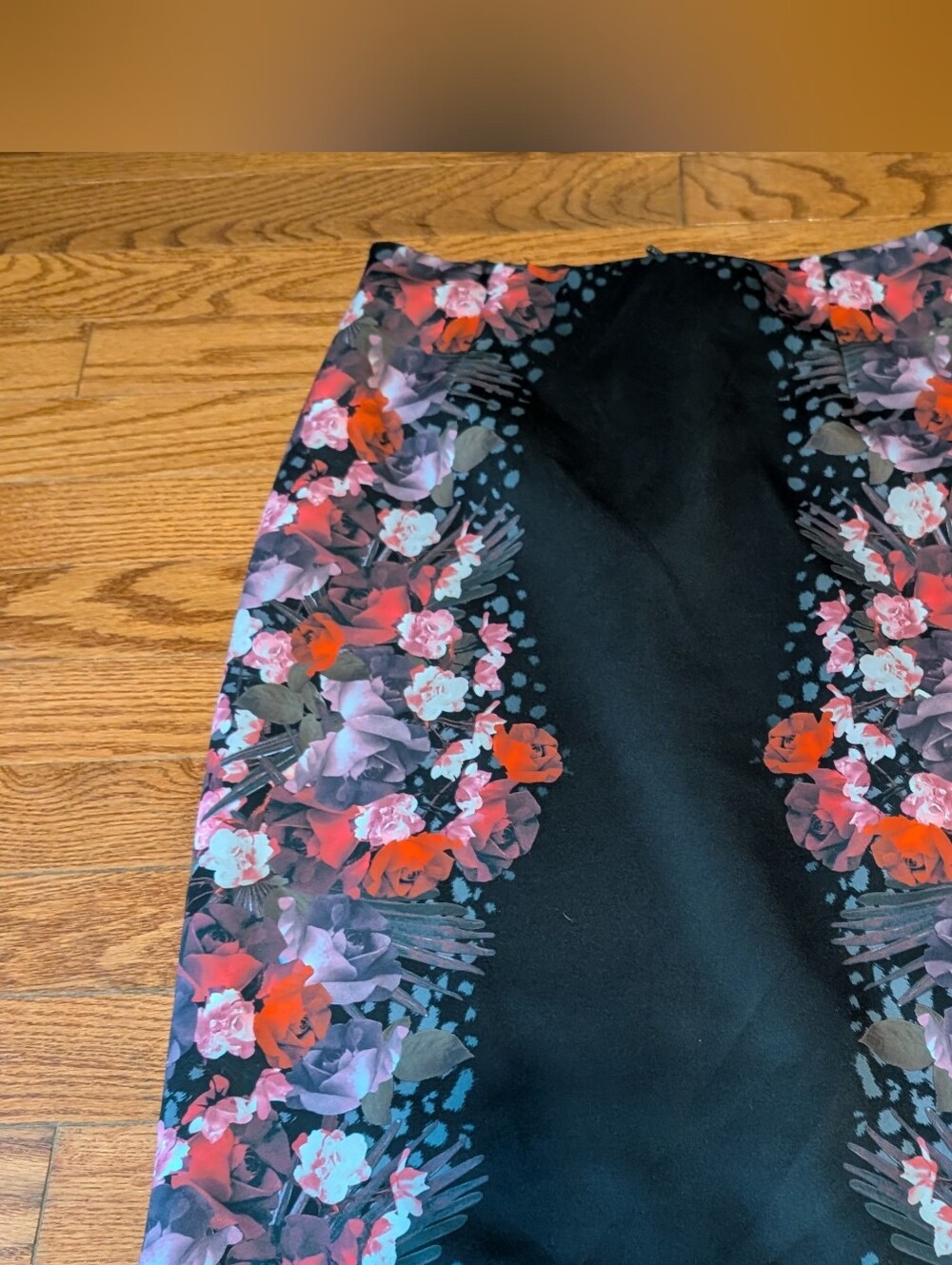 Guess Black Pencil Skirt with Red & Pink Floral Panels